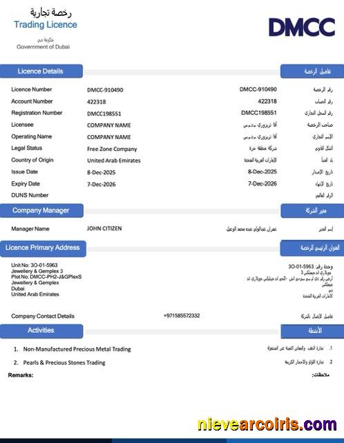 UAE Dubai trading license, version 2
